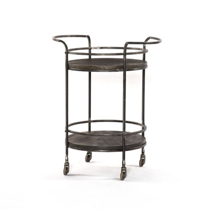 Dark Gray Iron And Solid Wood Round Rolling Bar Cart HomeRoots