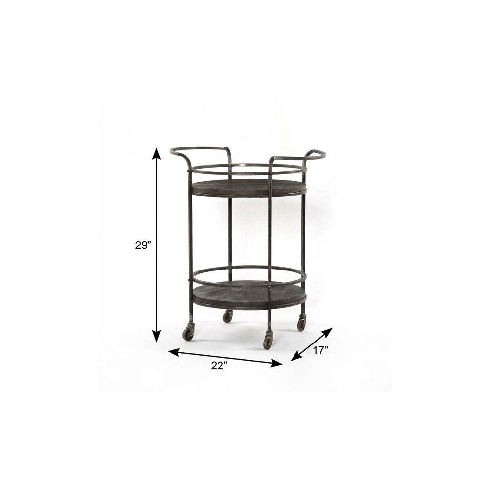 Dark Gray Iron And Solid Wood Round Rolling Bar Cart HomeRoots