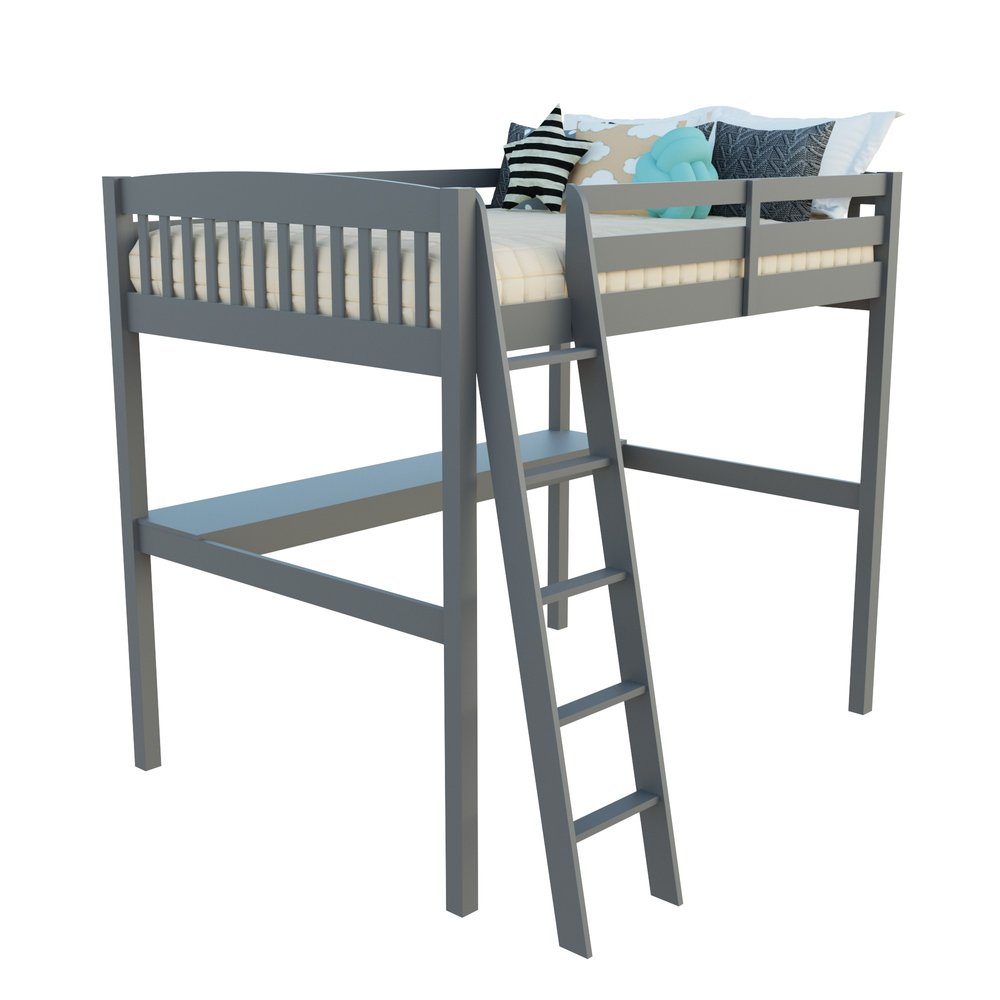 Gray Solid Wood Full Double Size Loft Bed with Desk and Storage HomeRoots