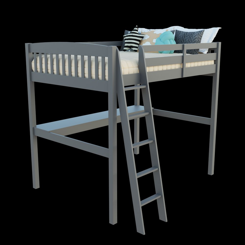 Gray Solid Wood Full Double Size Loft Bed with Desk and Storage HomeRoots