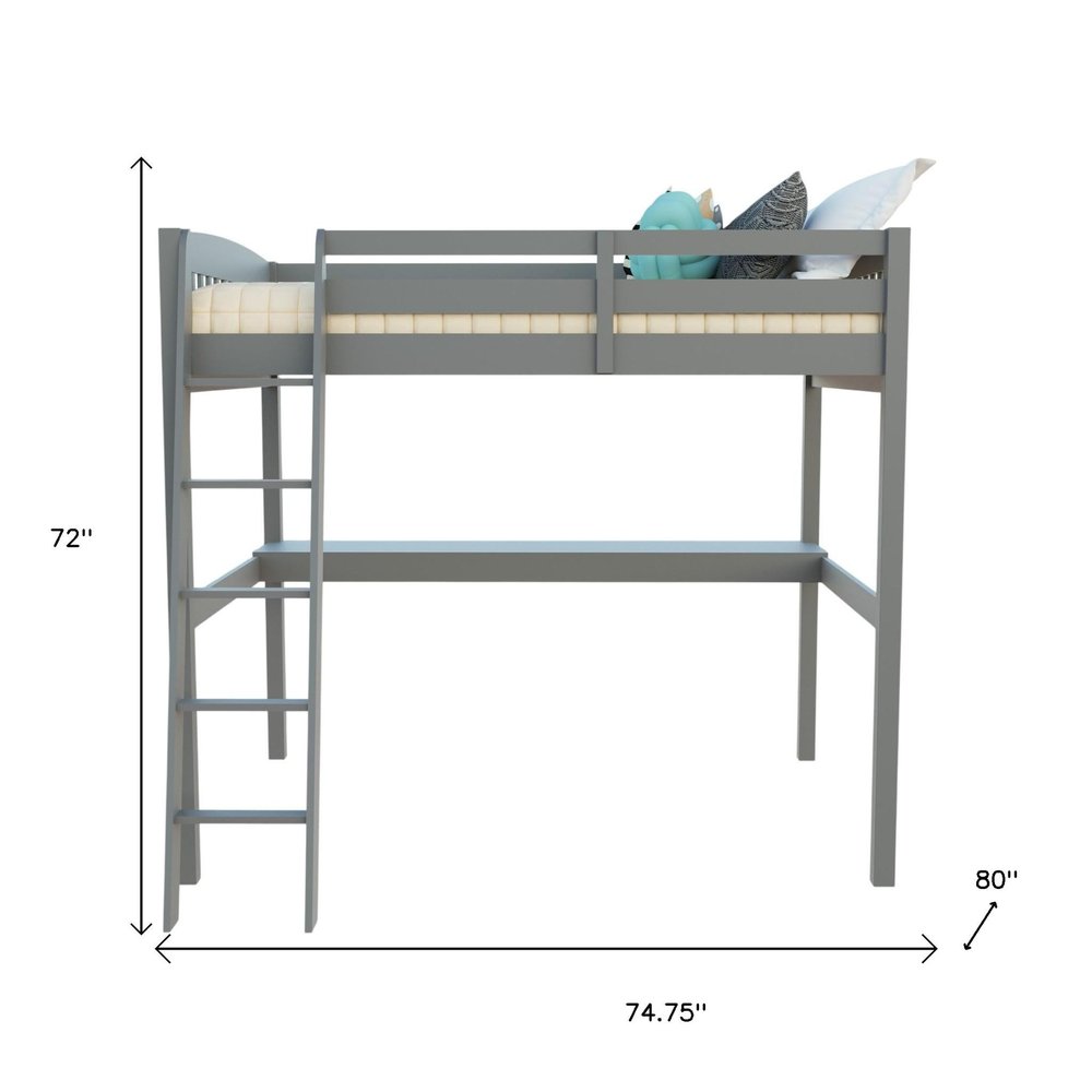 Gray Solid Wood Full Double Size Loft Bed with Desk and Storage HomeRoots