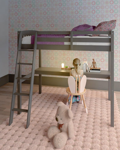 Gray Solid Wood Full Double Size Loft Bed with Desk and Storage HomeRoots