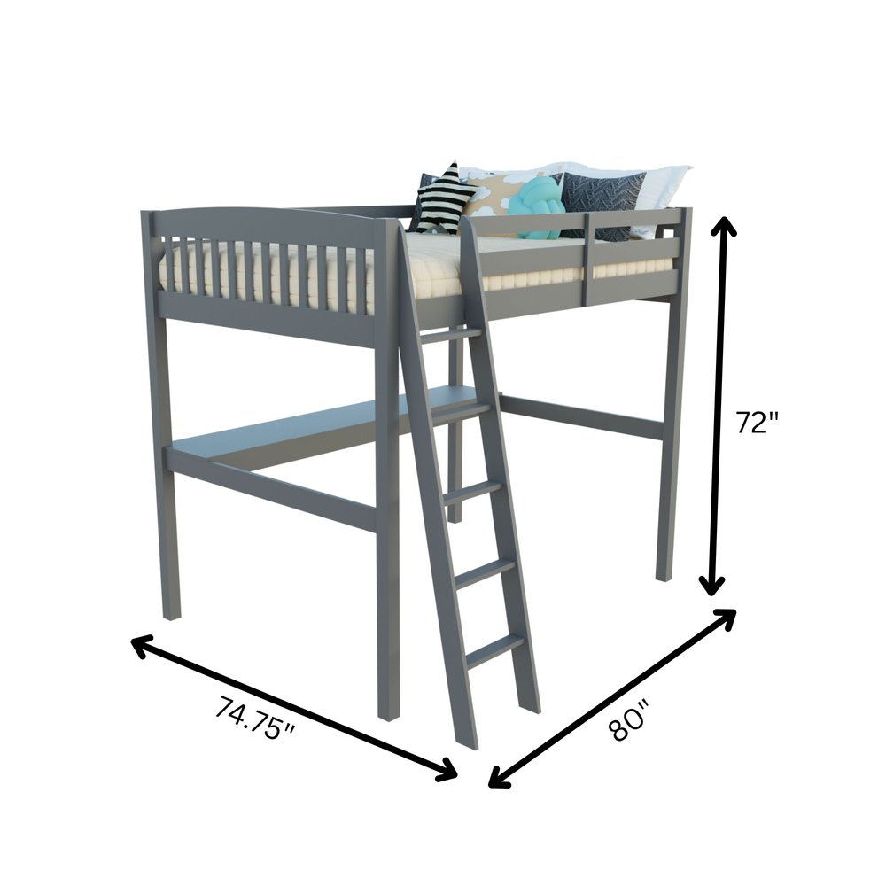 Gray Solid Wood Full Double Size Loft Bed with Desk and Storage HomeRoots