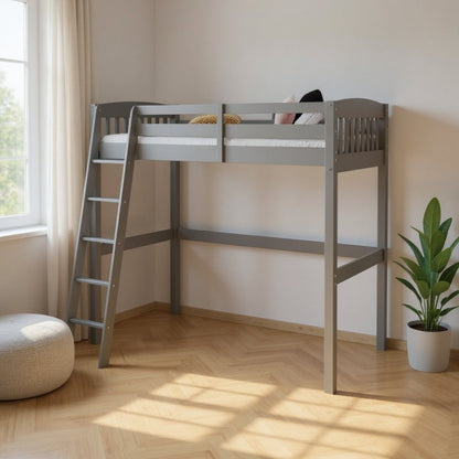 Gray Solid Wood Twin Size Loft Bed with Desk and Storage HomeRoots