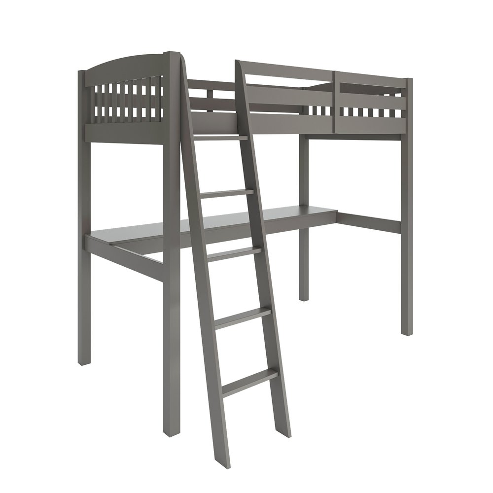 Gray Solid Wood Twin Size Loft Bed with Desk and Storage HomeRoots