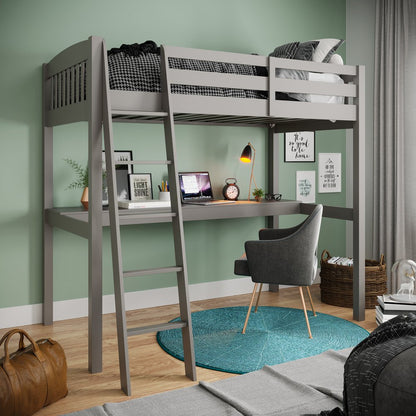 Gray Solid Wood Twin Size Loft Bed with Desk and Storage HomeRoots