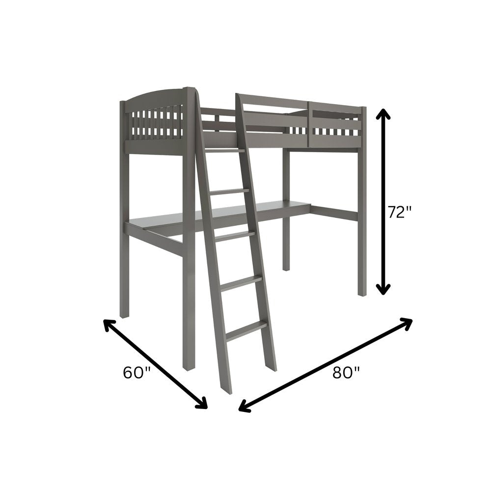 Gray Solid Wood Twin Size Loft Bed with Desk and Storage HomeRoots