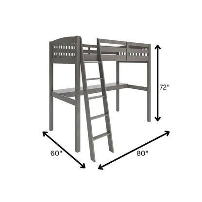 Gray Solid Wood Twin Size Loft Bed with Desk and Storage HomeRoots