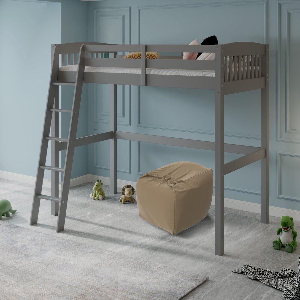 Gray Solid Wood Twin Size Loft Bed with Desk and Storage HomeRoots