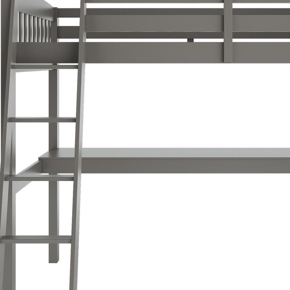 Gray Solid Wood Twin Size Loft Bed with Desk and Storage HomeRoots