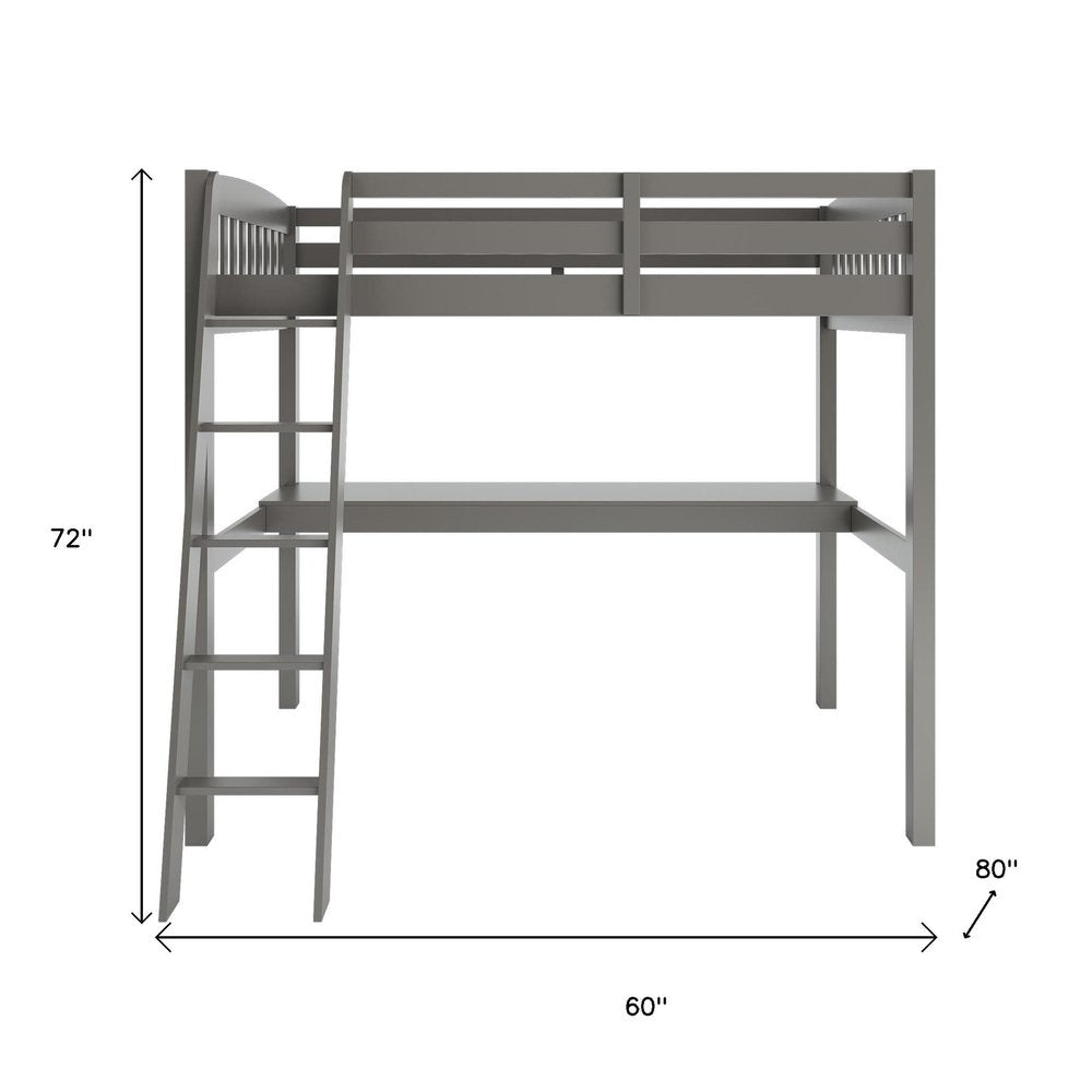 Gray Solid Wood Twin Size Loft Bed with Desk and Storage HomeRoots