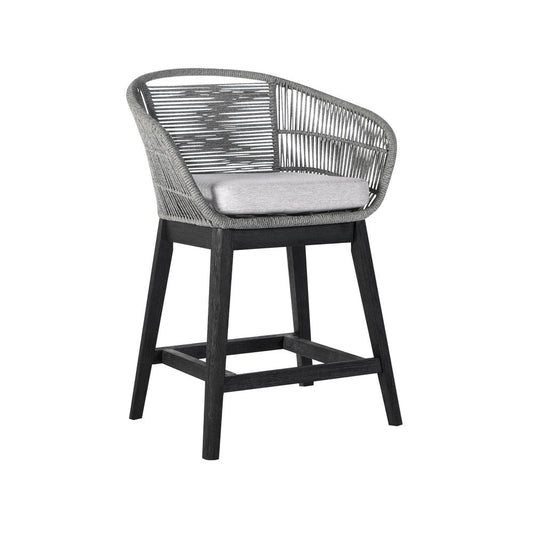 38" Light Gray Solid Wood Low back Outdoor Bar Height chair with Footrest HomeRoots