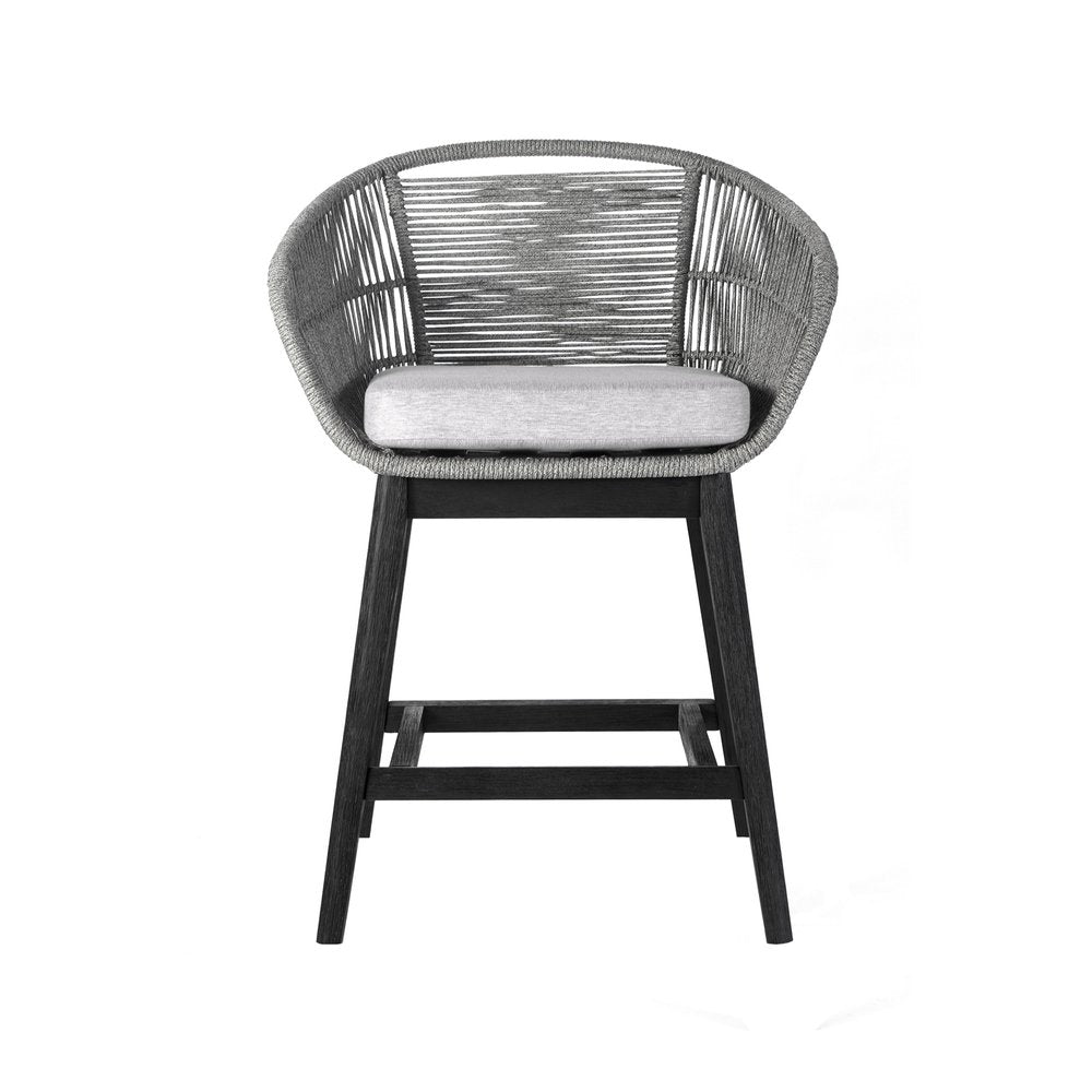 38" Light Gray Solid Wood Low back Outdoor Bar Height chair with Footrest HomeRoots