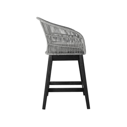 38" Light Gray Solid Wood Low back Outdoor Bar Height chair with Footrest HomeRoots