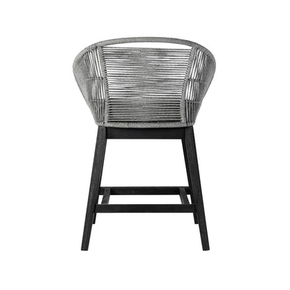 38" Light Gray Solid Wood Low back Outdoor Bar Height chair with Footrest HomeRoots