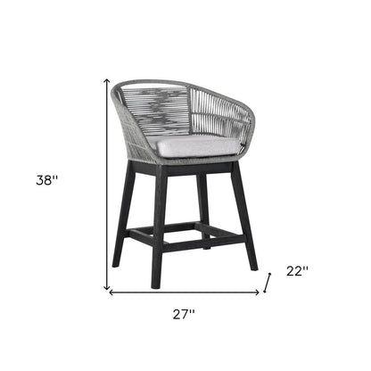 38" Light Gray Solid Wood Low back Outdoor Bar Height chair with Footrest HomeRoots