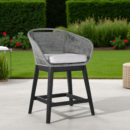 38" Light Gray Solid Wood Low back Outdoor Bar Height chair with Footrest HomeRoots