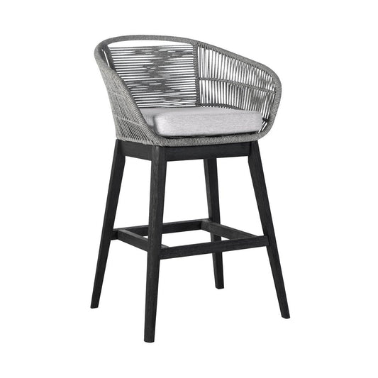 43" Light Gray Solid Wood Low back Outdoor Bar Height chair with Footrest HomeRoots