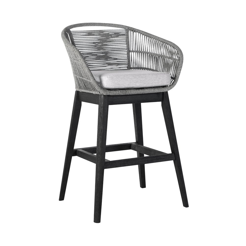 43" Light Gray Solid Wood Low back Outdoor Bar Height chair with Footrest HomeRoots