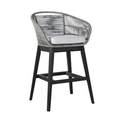 43" Light Gray Solid Wood Low back Outdoor Bar Height chair with Footrest HomeRoots
