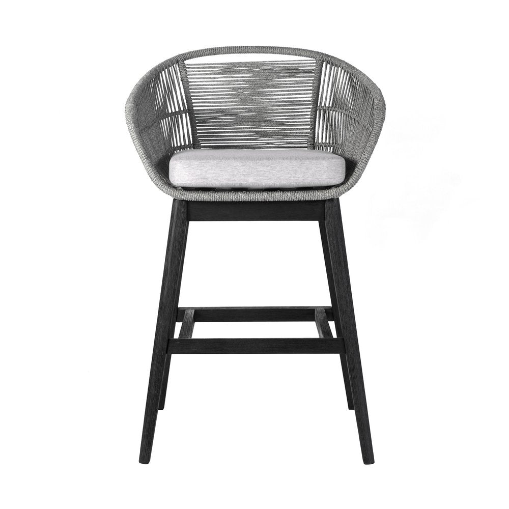 43" Light Gray Solid Wood Low back Outdoor Bar Height chair with Footrest HomeRoots