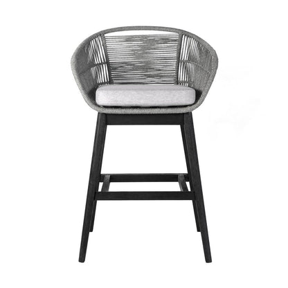 43" Light Gray Solid Wood Low back Outdoor Bar Height chair with Footrest HomeRoots