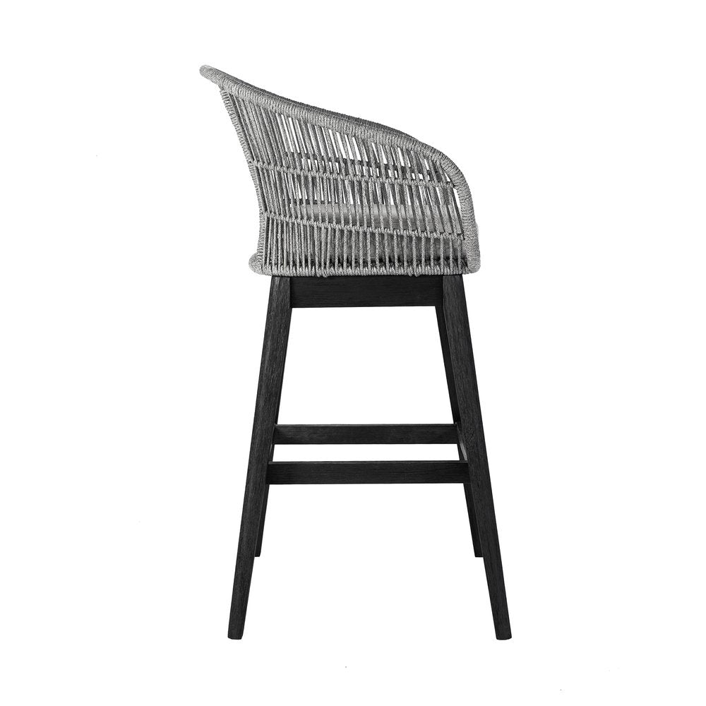 43" Light Gray Solid Wood Low back Outdoor Bar Height chair with Footrest HomeRoots