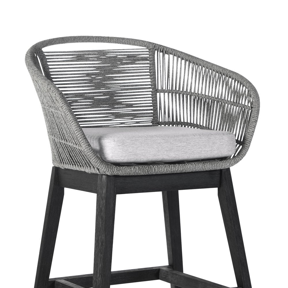 43" Light Gray Solid Wood Low back Outdoor Bar Height chair with Footrest HomeRoots