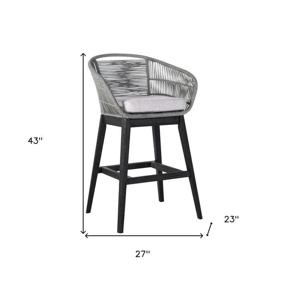 43" Light Gray Solid Wood Low back Outdoor Bar Height chair with Footrest HomeRoots