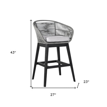 43" Light Gray Solid Wood Low back Outdoor Bar Height chair with Footrest HomeRoots