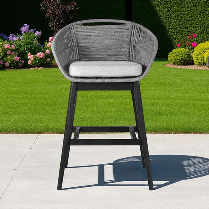 43" Light Gray Solid Wood Low back Outdoor Bar Height chair with Footrest HomeRoots