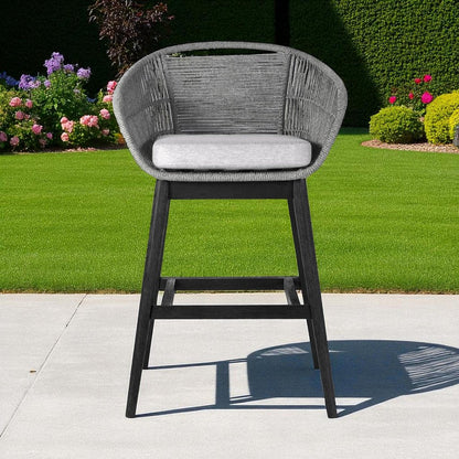 43" Light Gray Solid Wood Low back Outdoor Bar Height chair with Footrest HomeRoots