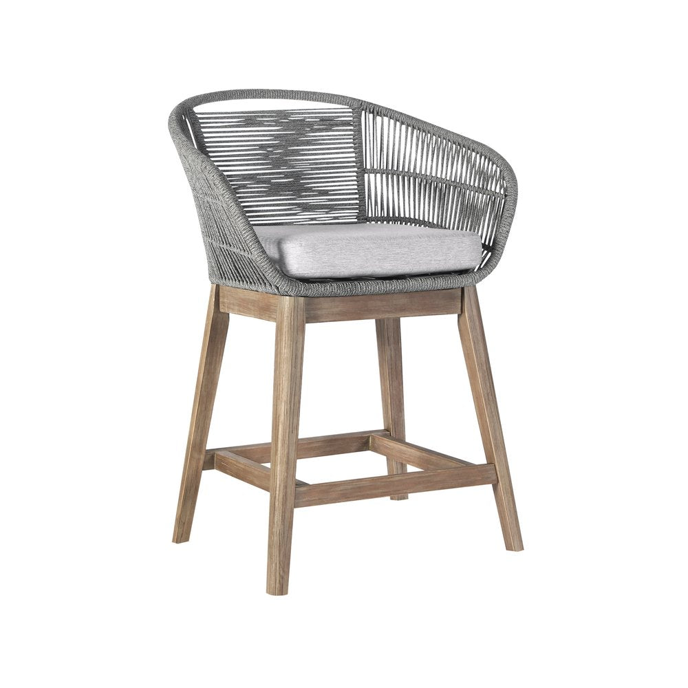 38" Light Gray Solid Wood Low back Outdoor Bar Height chair with Footrest HomeRoots