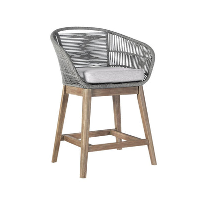 38" Light Gray Solid Wood Low back Outdoor Bar Height chair with Footrest HomeRoots