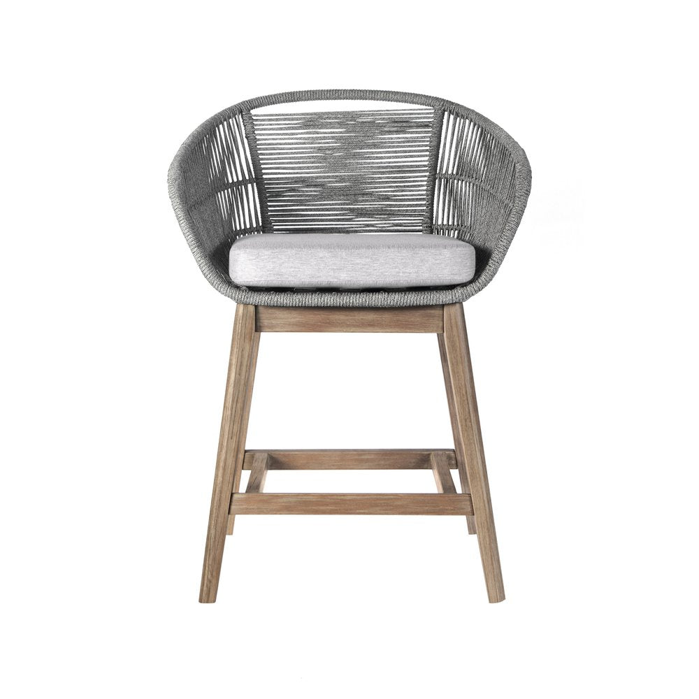 38" Light Gray Solid Wood Low back Outdoor Bar Height chair with Footrest HomeRoots