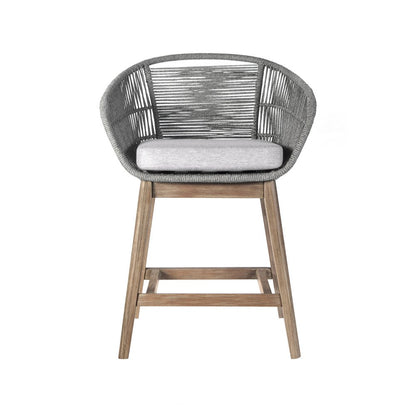 38" Light Gray Solid Wood Low back Outdoor Bar Height chair with Footrest HomeRoots