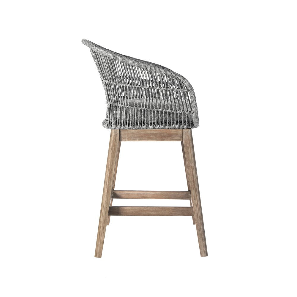 38" Light Gray Solid Wood Low back Outdoor Bar Height chair with Footrest HomeRoots