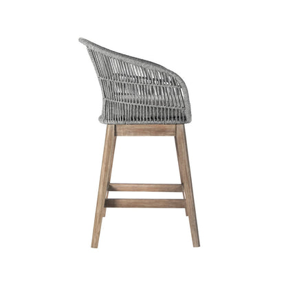 38" Light Gray Solid Wood Low back Outdoor Bar Height chair with Footrest HomeRoots