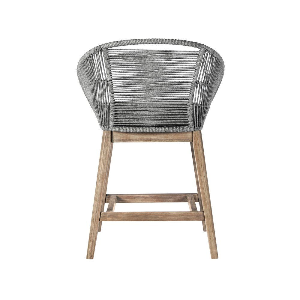38" Light Gray Solid Wood Low back Outdoor Bar Height chair with Footrest HomeRoots
