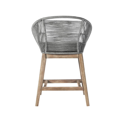38" Light Gray Solid Wood Low back Outdoor Bar Height chair with Footrest HomeRoots