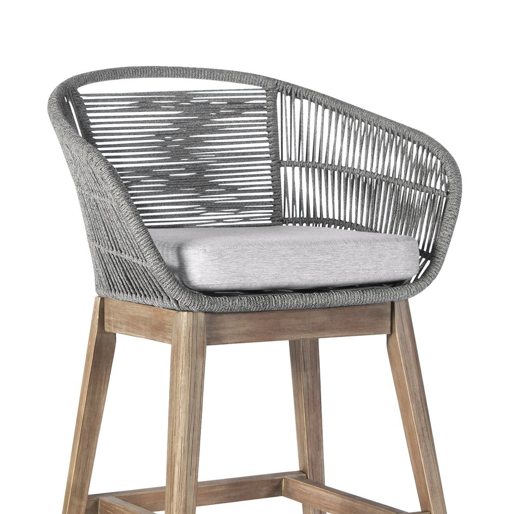 38" Light Gray Solid Wood Low back Outdoor Bar Height chair with Footrest HomeRoots