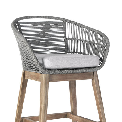 38" Light Gray Solid Wood Low back Outdoor Bar Height chair with Footrest HomeRoots