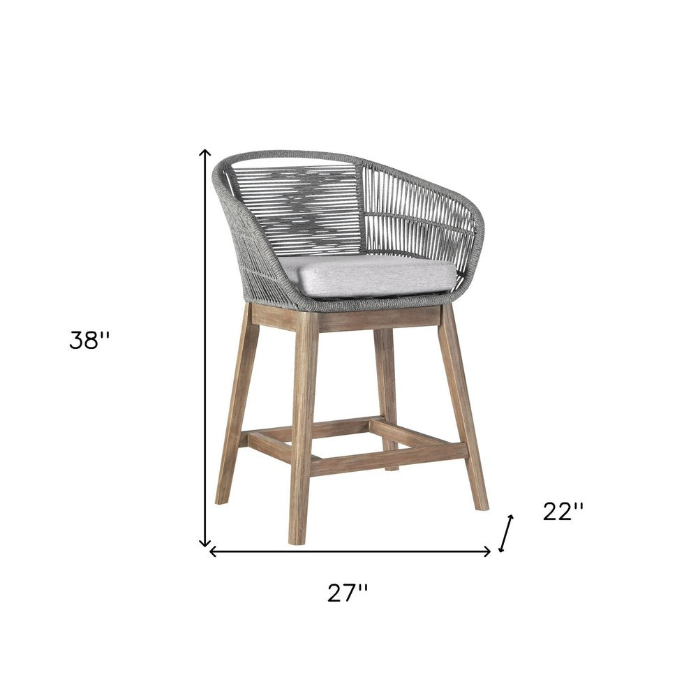 38" Light Gray Solid Wood Low back Outdoor Bar Height chair with Footrest HomeRoots