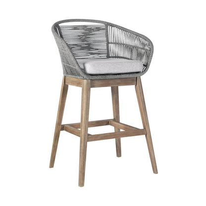 43" Gray Solid Wood Low back Outdoor Bar Height chair with Footrest HomeRoots