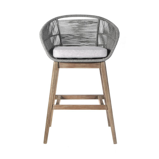 43" Gray Solid Wood Low back Outdoor Bar Height chair with Footrest HomeRoots