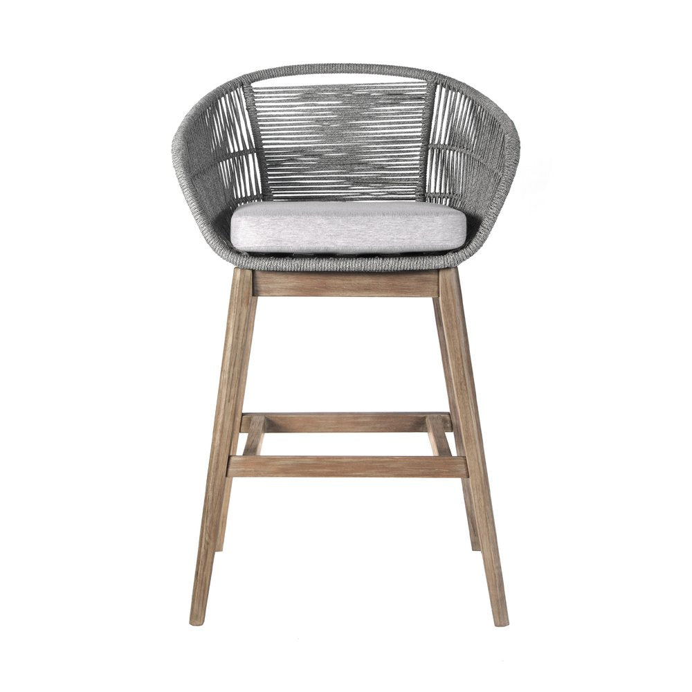 43" Gray Solid Wood Low back Outdoor Bar Height chair with Footrest HomeRoots
