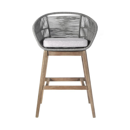 43" Gray Solid Wood Low back Outdoor Bar Height chair with Footrest HomeRoots