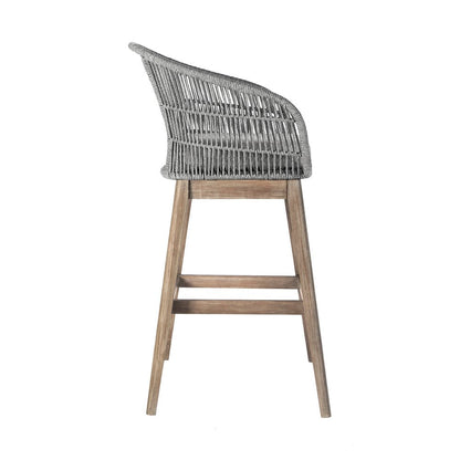 43" Gray Solid Wood Low back Outdoor Bar Height chair with Footrest HomeRoots