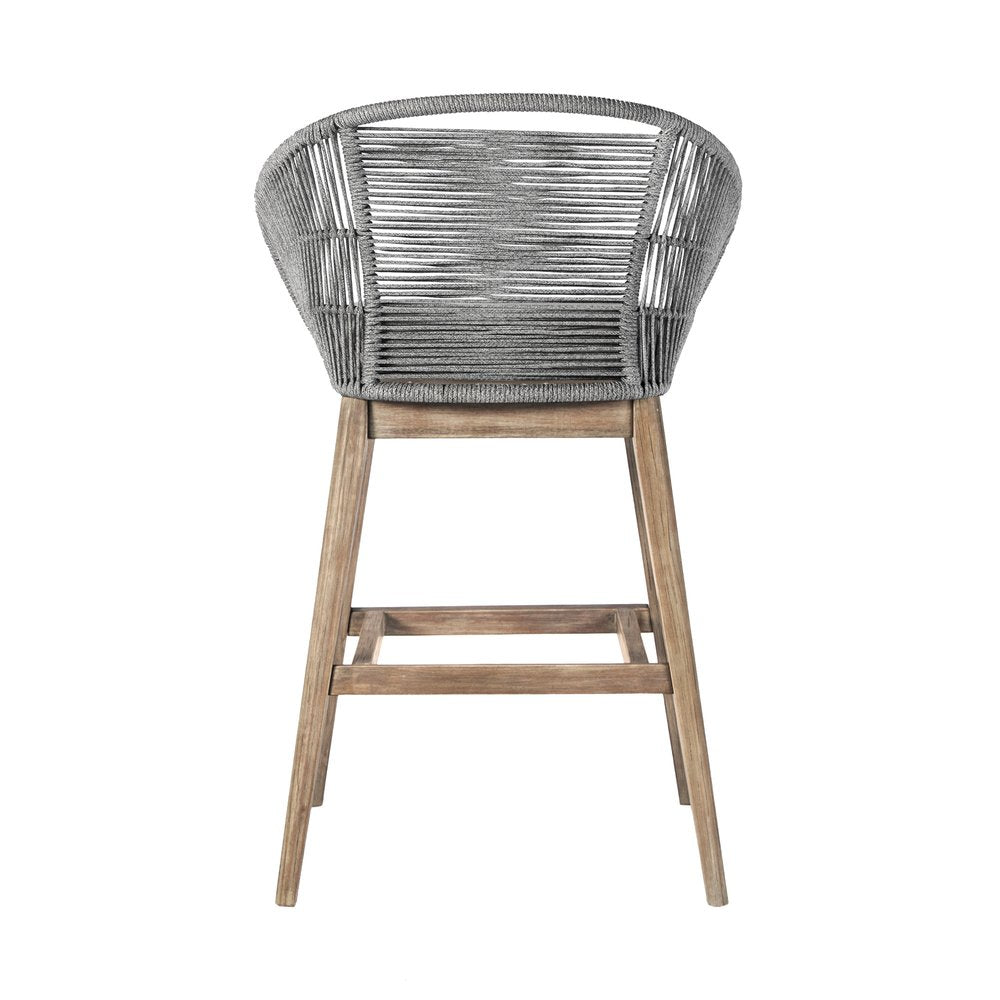 43" Gray Solid Wood Low back Outdoor Bar Height chair with Footrest HomeRoots