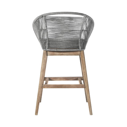 43" Gray Solid Wood Low back Outdoor Bar Height chair with Footrest HomeRoots